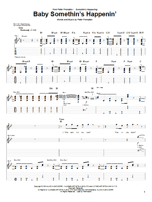 Peter Frampton Baby Somethin's Happenin' Sheet Music