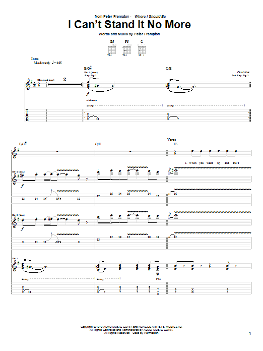 Peter Frampton I Can't Stand It No More Sheet Music
