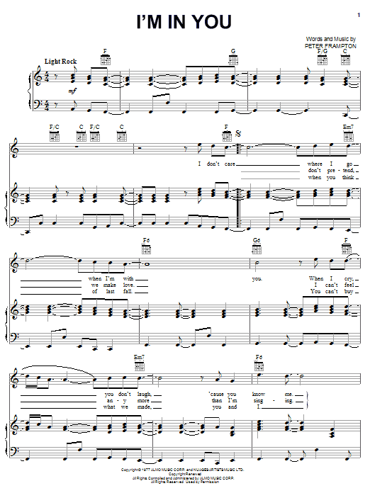 Peter Frampton I'm In You Sheet Music