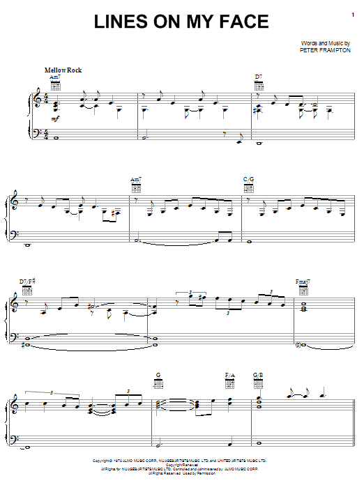 Peter Frampton Lines On My Face Sheet Music