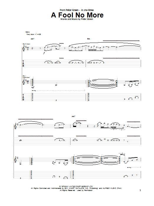 Peter Green A Fool No More Sheet Music