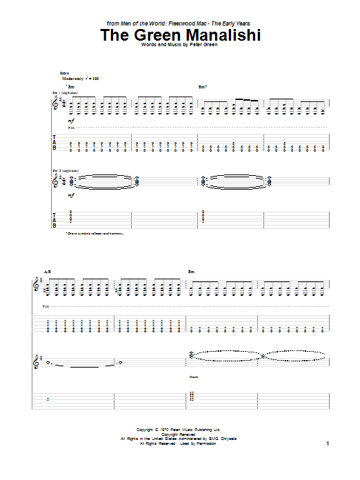 Peter Green The Green Manalishi Sheet Music