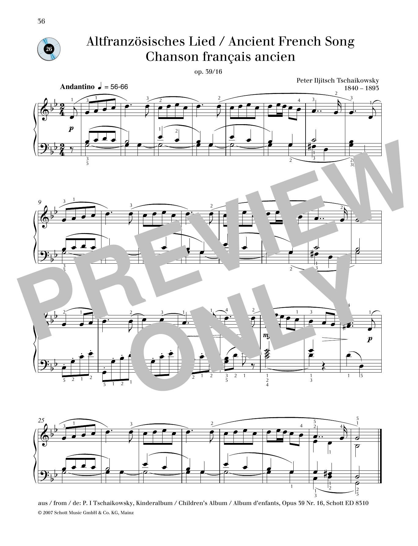 Pyotr Il'yich Tchaikovsky Ancient French Song Sheet Music