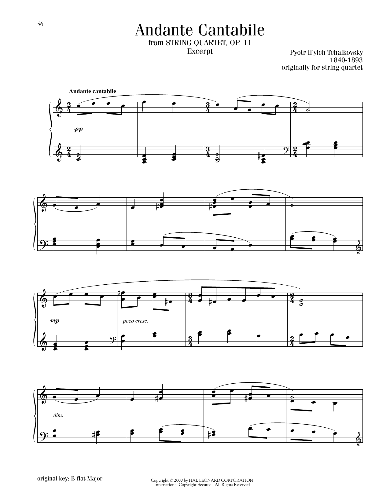 Pyotr Il'yich Tchaikovsky Andante Cantabile Sheet Music