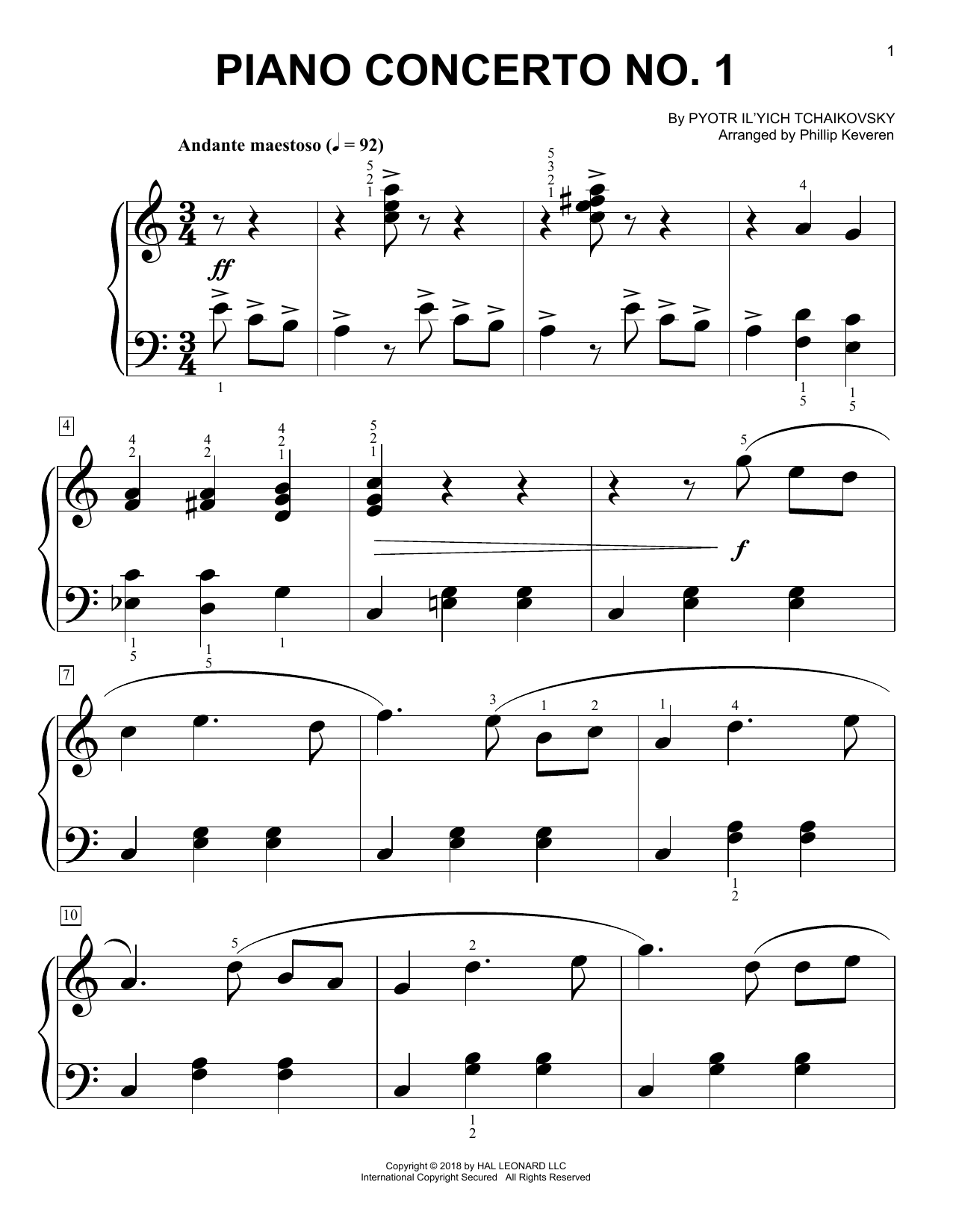 Pyotr Il'yich Tchaikovsky Piano Concerto No. 1 In B-Flat Major, Op. 23 (arr. Phillip Keveren) Sheet Music