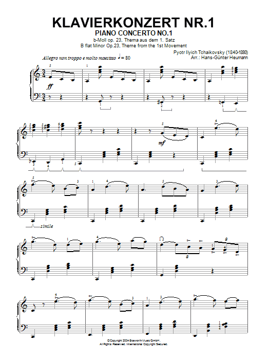 Pyotr Il'yich Tchaikovsky Piano Concerto No. 1 In Bb Minor Op. 23 Sheet Music