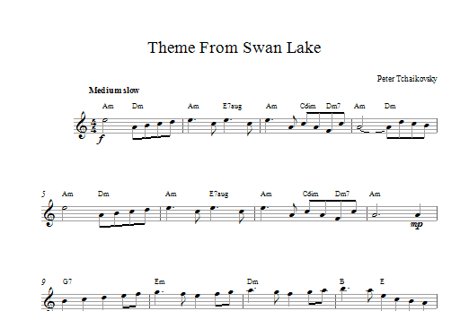 Pyotr Il'yich Tchaikovsky Swan Lake, Op. 20 (Theme) Sheet Music
