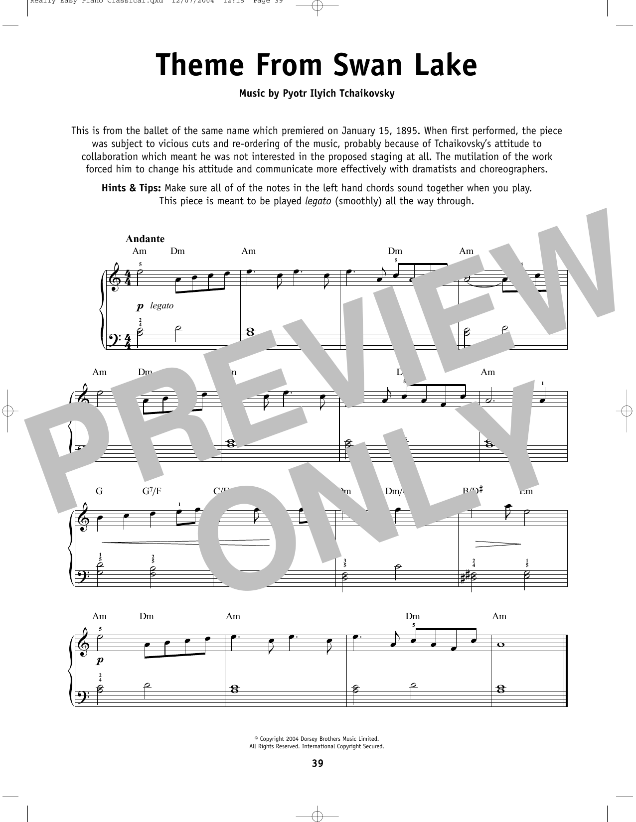 Pyotr Il'yich Tchaikovsky Swan Lake (Theme) Sheet Music