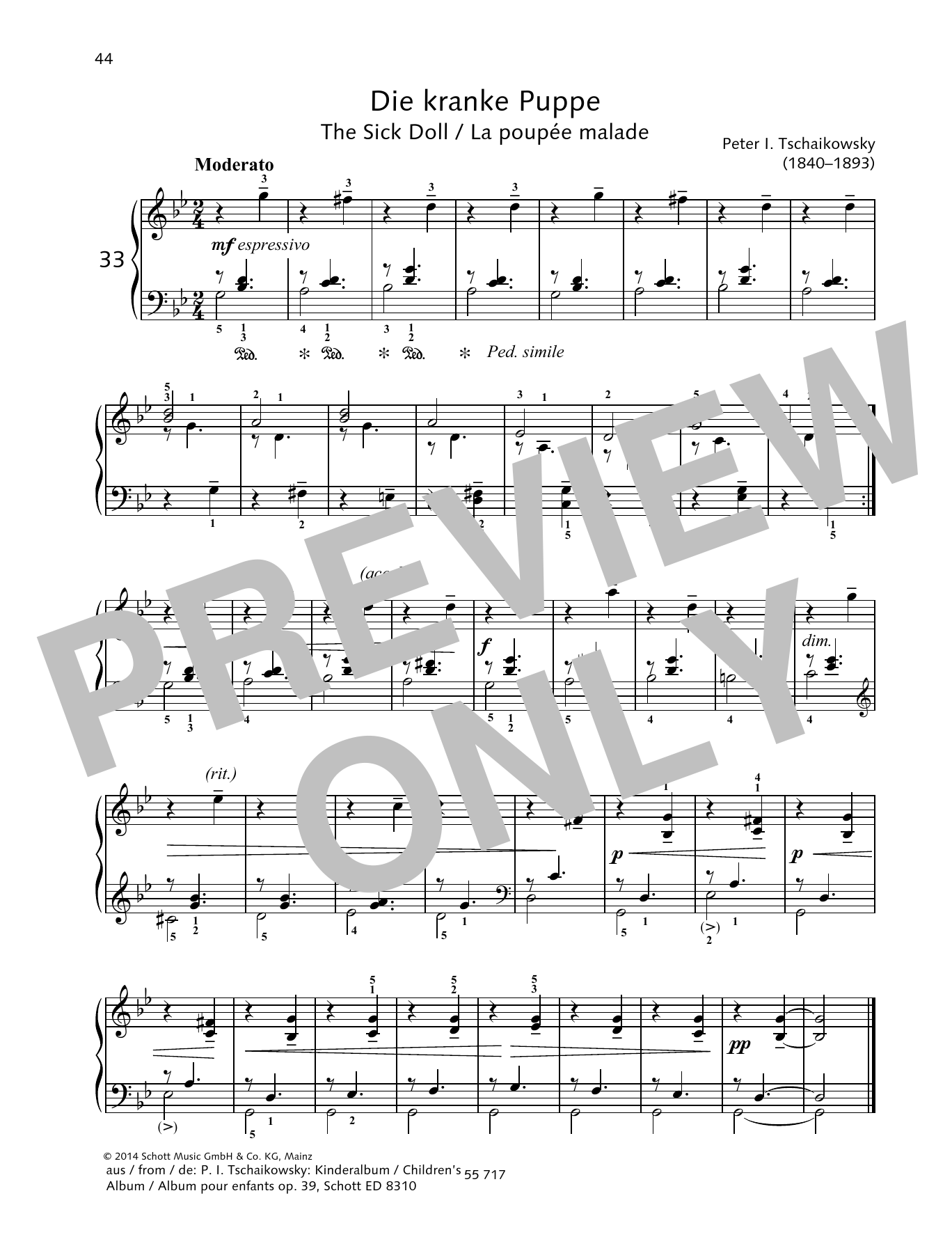 Pyotr Il'yich Tchaikovsky The Sick Doll Sheet Music