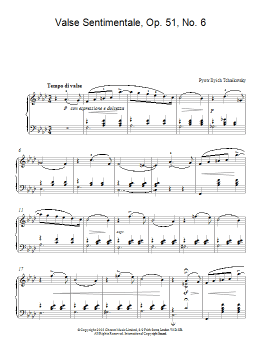 Pyotr Il'yich Tchaikovsky Valse Sentimentale, Op. 51, No. 6 Sheet Music