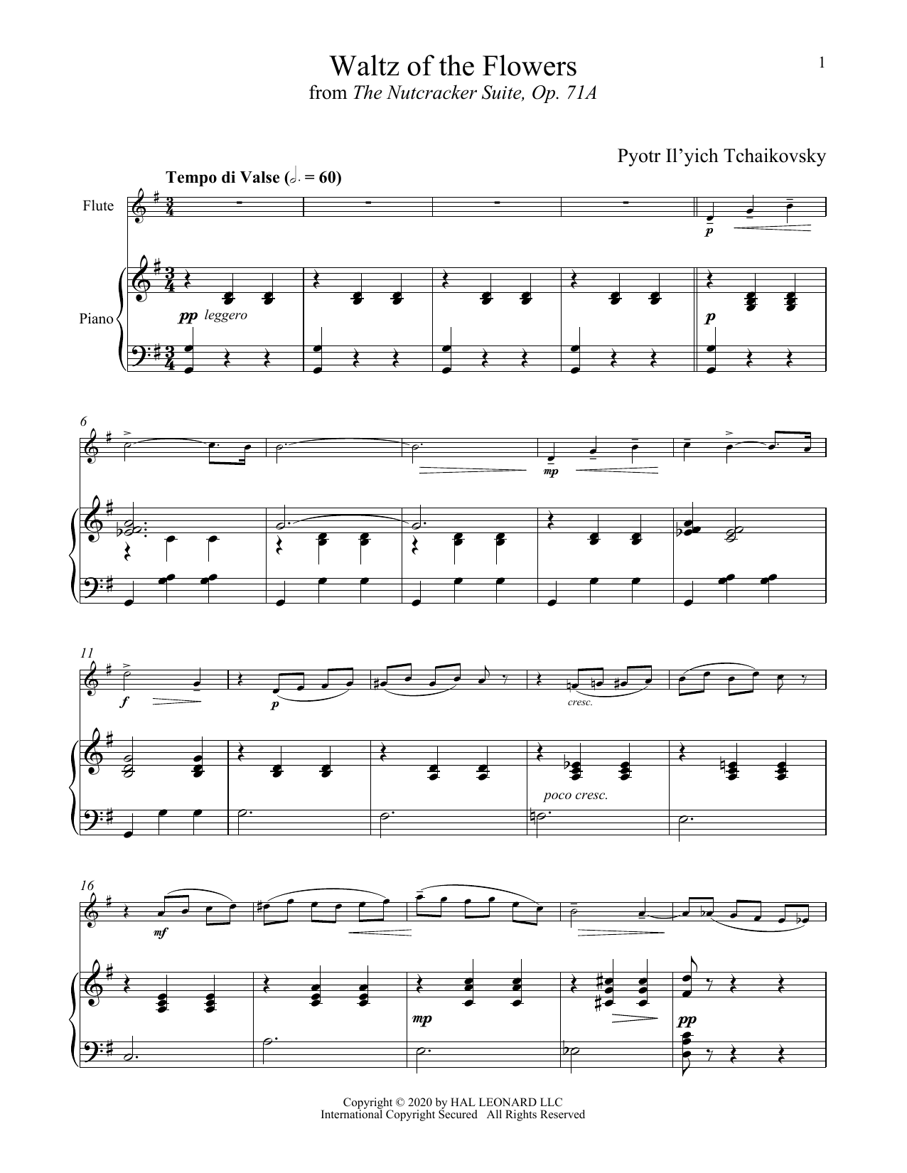 Pyotr Il'yich Tchaikovsky Waltz Of The Flowers, Op. 71a (from The Nutcracker) Sheet Music