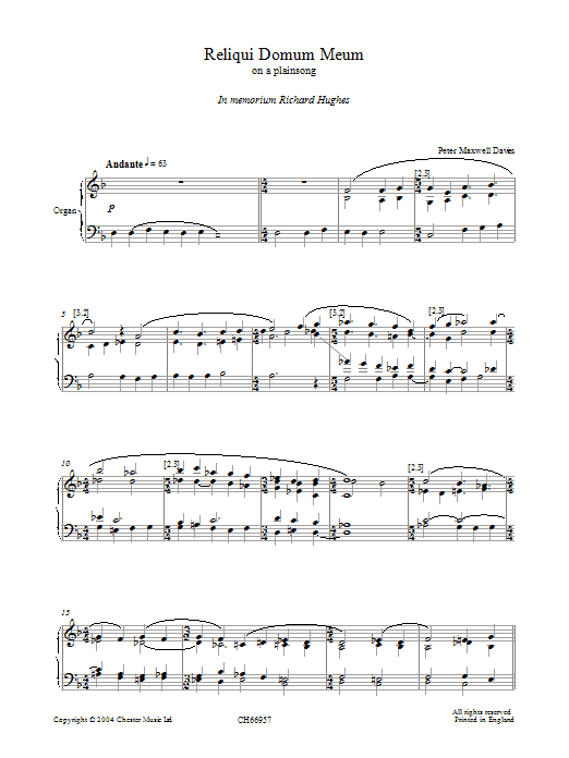 Peter Maxwell Davies Reliqui Domum Meum Sheet Music