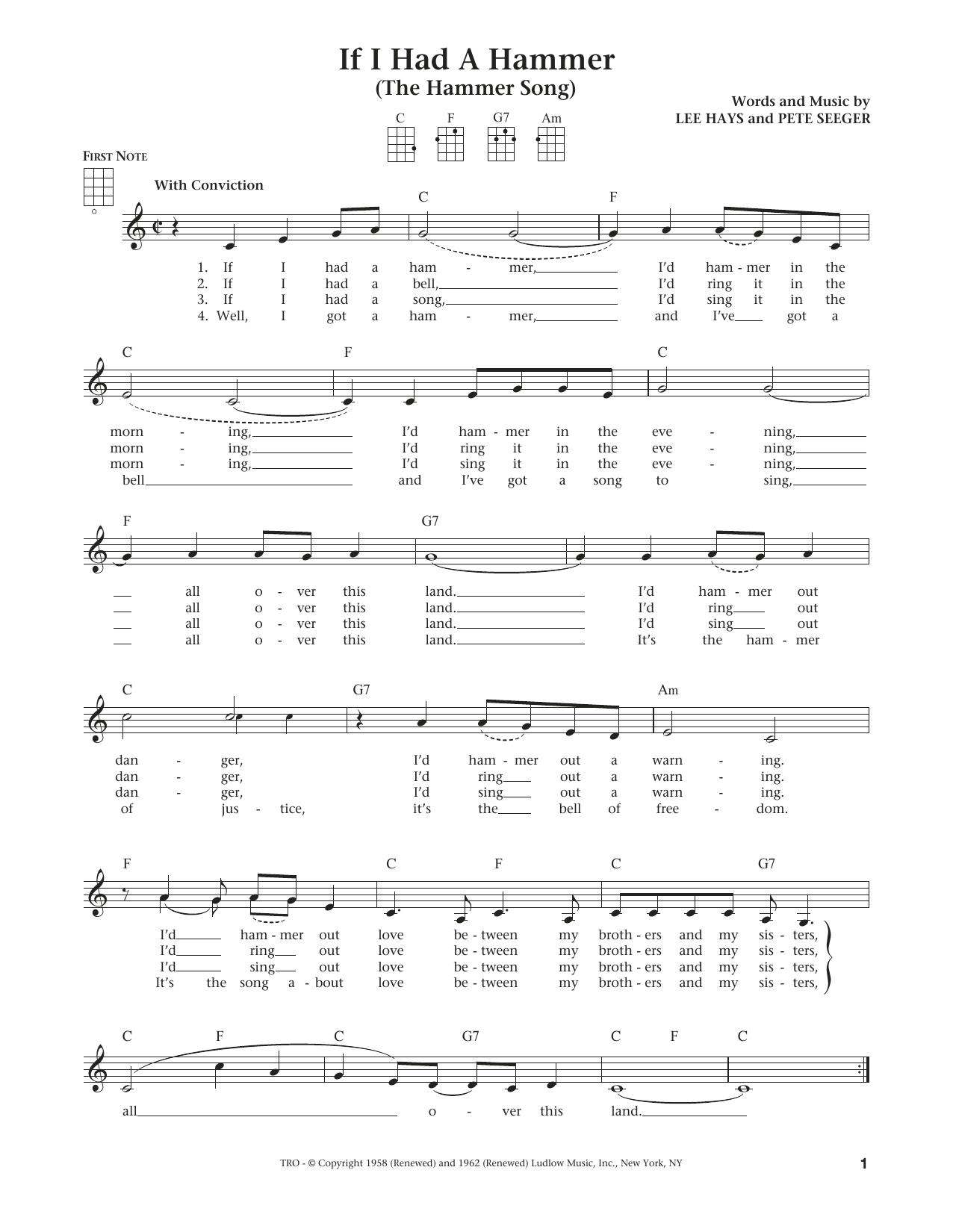 Peter, Paul & Mary If I Had A Hammer (The Hammer Song) (from The Daily Ukulele) (arr. Liz and Jim B Sheet Music