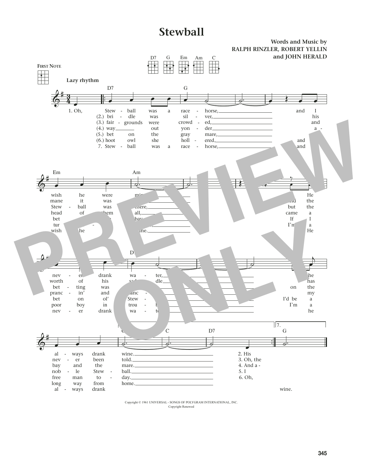 Peter, Paul & Mary Stewball (from The Daily Ukulele) (arr. Jim Beloff) Sheet Music
