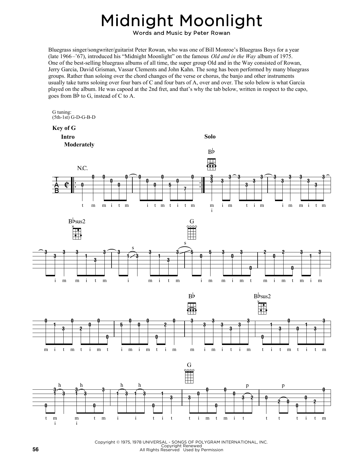 Peter Rowan Midnight Moonlight (arr. Fred Sokolow) Sheet Music