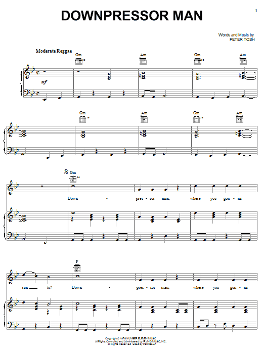 Peter Tosh Downpressor Man Sheet Music