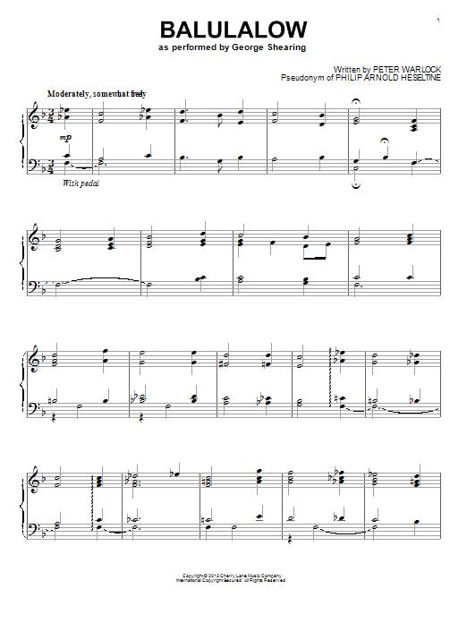 Peter Warlock Balulalow Sheet Music