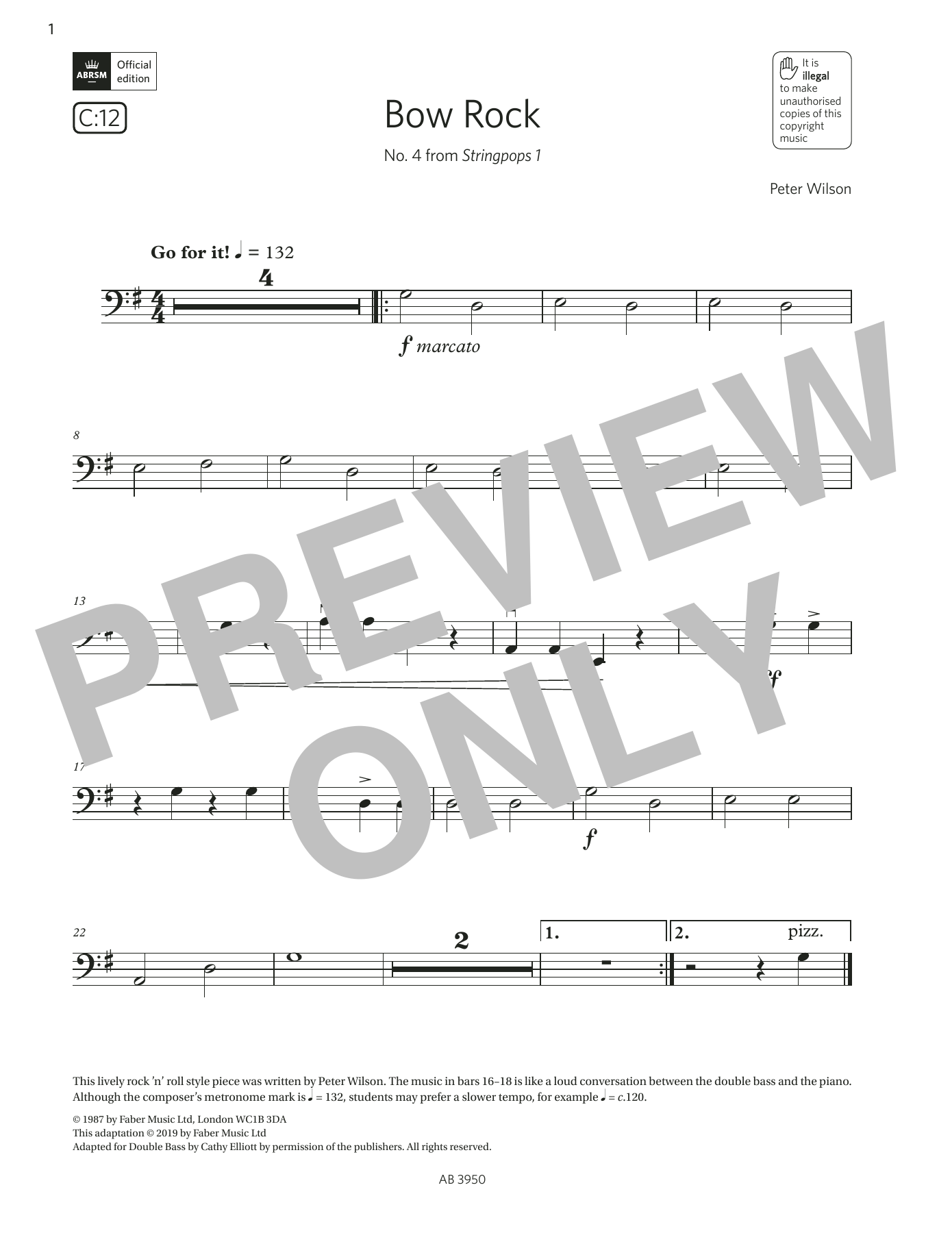 Peter Wilson Bow Rock (Grade Initial, C12, from the ABRSM Double Bass Syllabus from 2024) Sheet Music