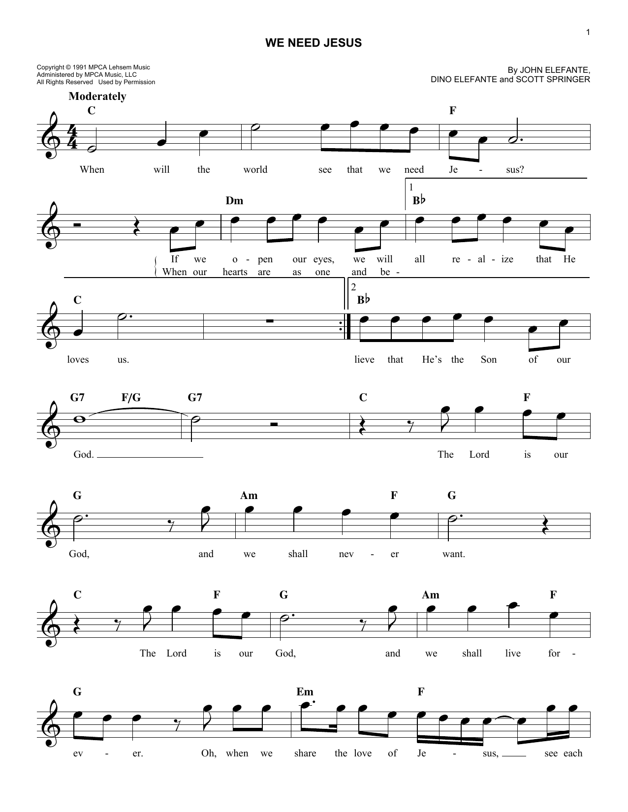Petra We Need Jesus Sheet Music