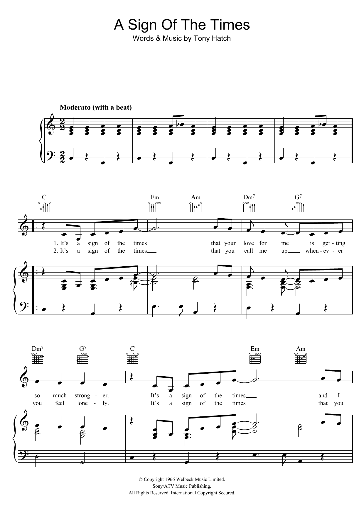 Petula Clark A Sign Of The Times Sheet Music