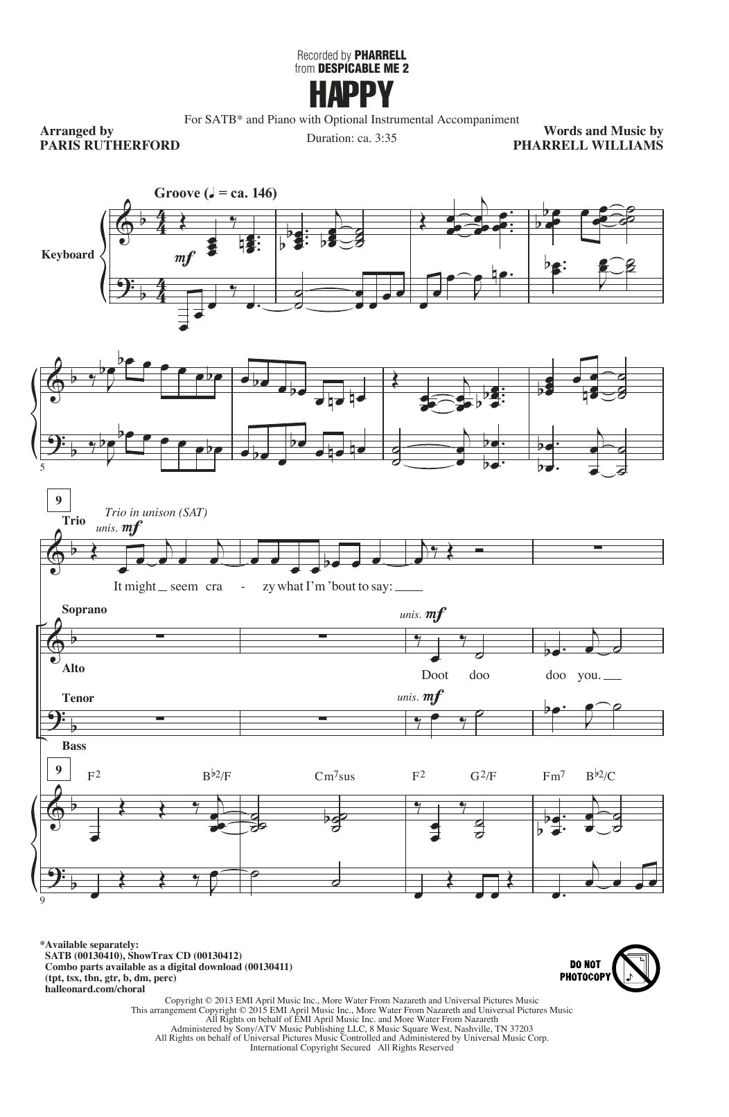 Pharrell Happy (arr. Paris Rutherford) Sheet Music