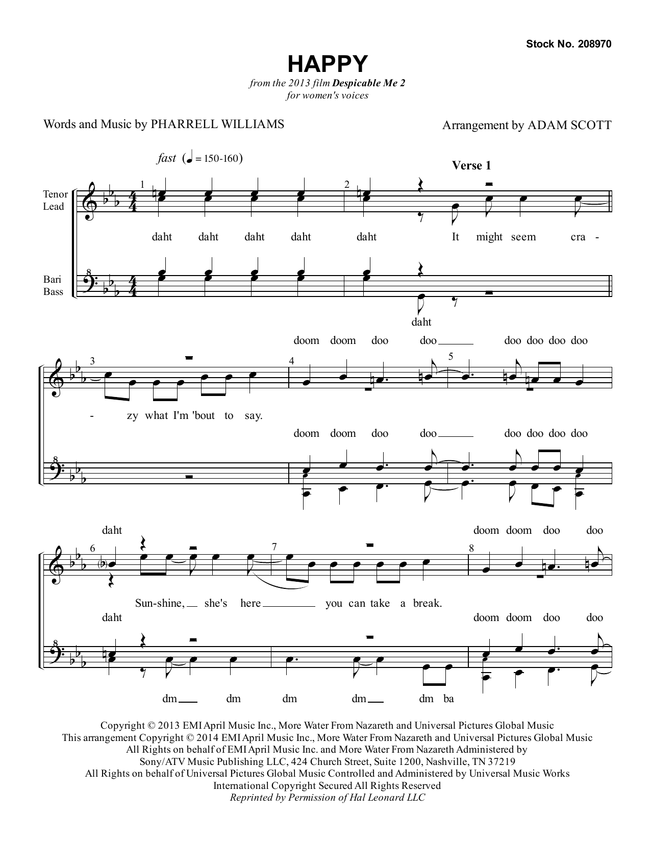 Pharrell Williams Happy (from Despicable Me 2) (arr. Adam Scott) Sheet Music