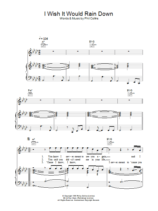 Phil Collins I Wish It Would Rain Down Sheet Music