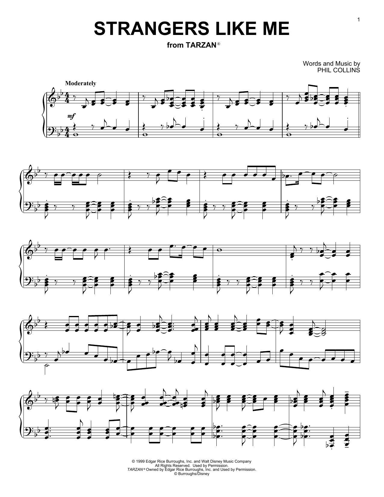 Phil Collins Strangers Like Me (from Disney's Tarzan) Sheet Music