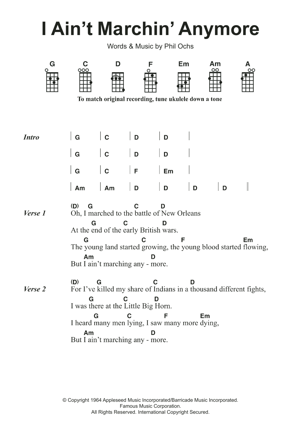 Phil Ochs I Ain't Marchin' Anymore Sheet Music