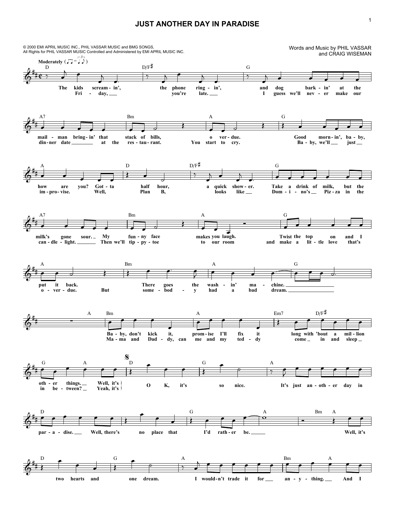 Phil Vassar Just Another Day In Paradise Sheet Music