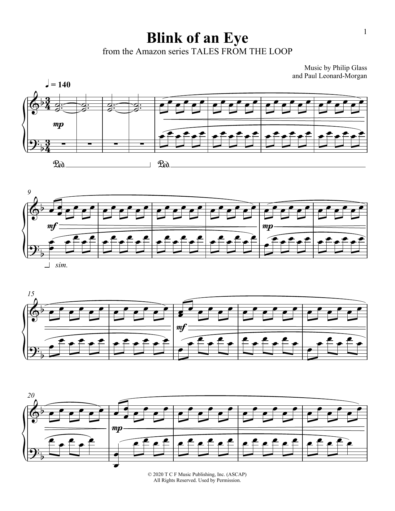 Philip Glass and Paul Leonard-Morgan Blink Of An Eye (from Tales From The Loop) Sheet Music
