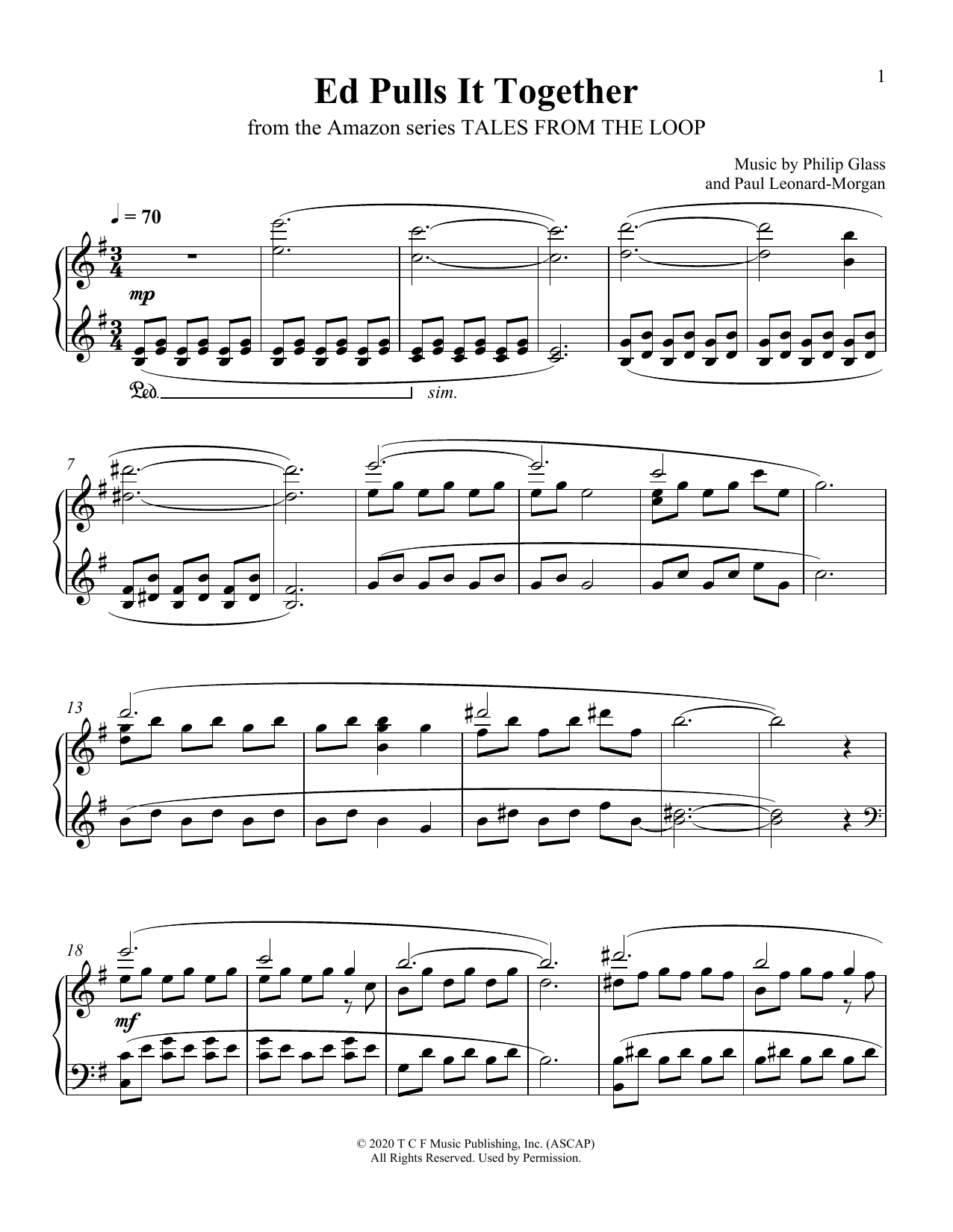 Philip Glass and Paul Leonard-Morgan Ed Pulls It Together (from Tales From The Loop) Sheet Music