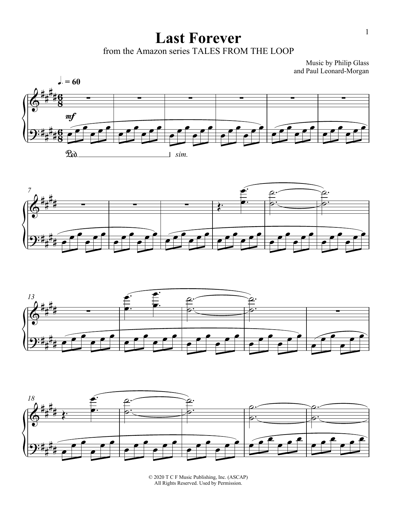 Philip Glass and Paul Leonard-Morgan Last Forever (from Tales From The Loop) Sheet Music