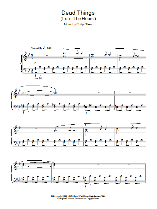 Philip Glass Dead Things (from The Hours) Sheet Music
