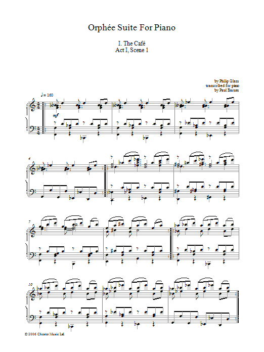 Philip Glass Orphee Suite For Piano, I. The Cafe, Act I, Scene 1 Sheet Music