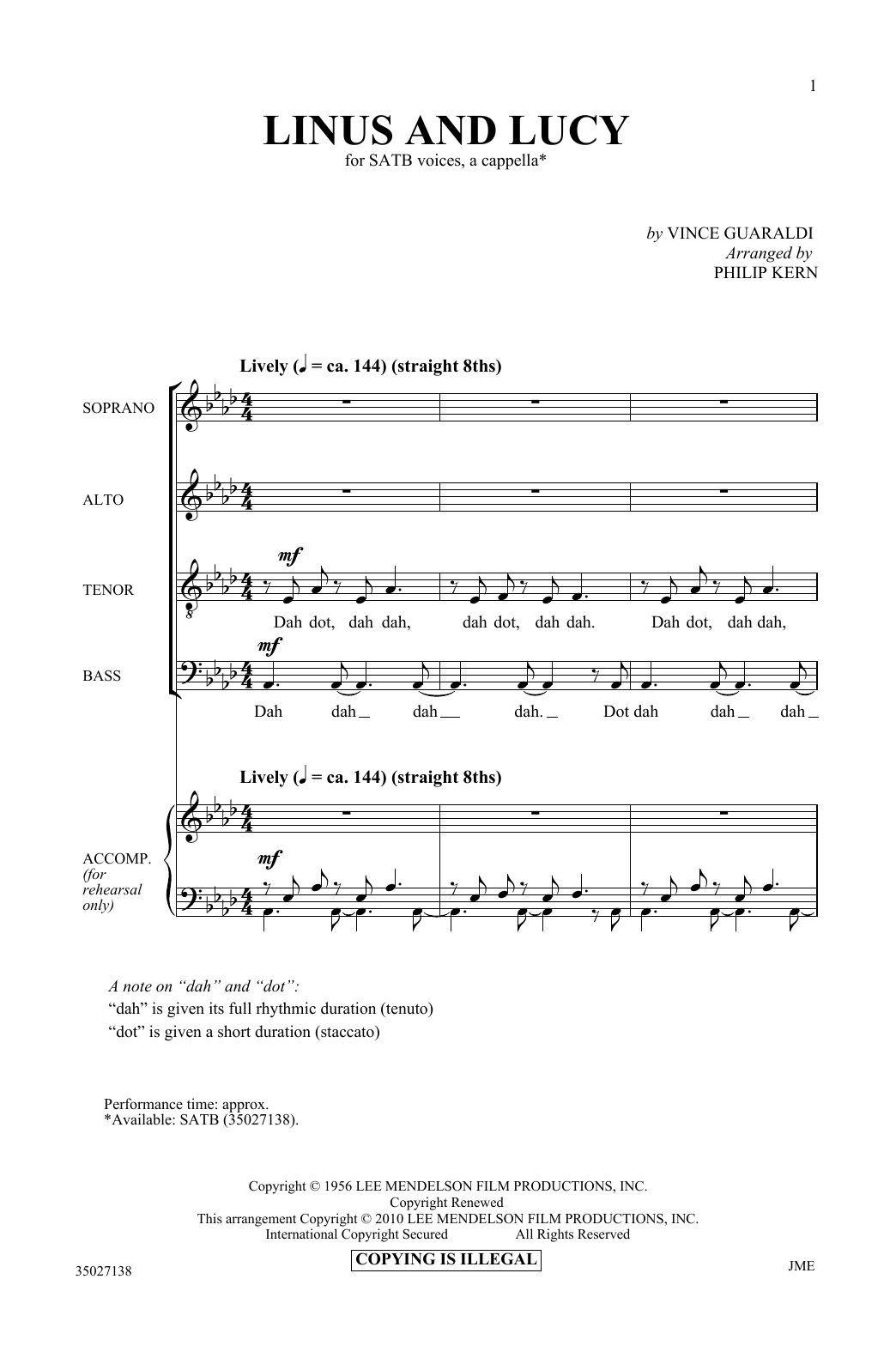 Philip Kern Linus And Lucy Sheet Music