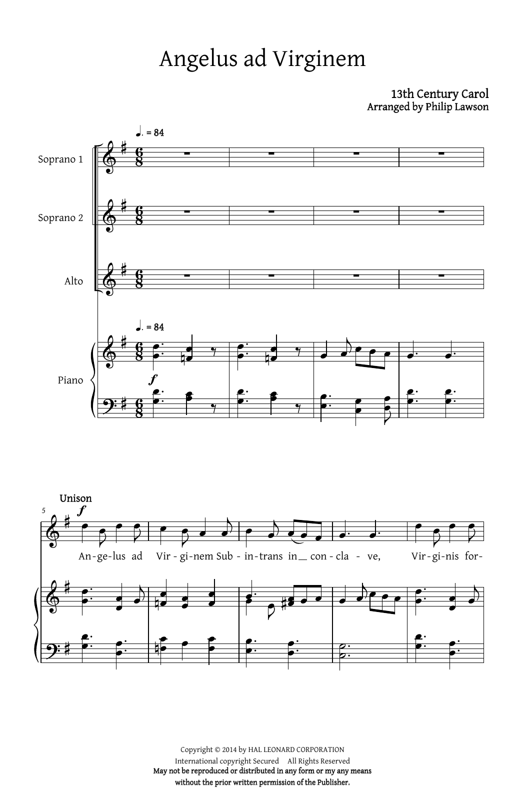 Philip Lawson Angelus Ad Virginem Sheet Music