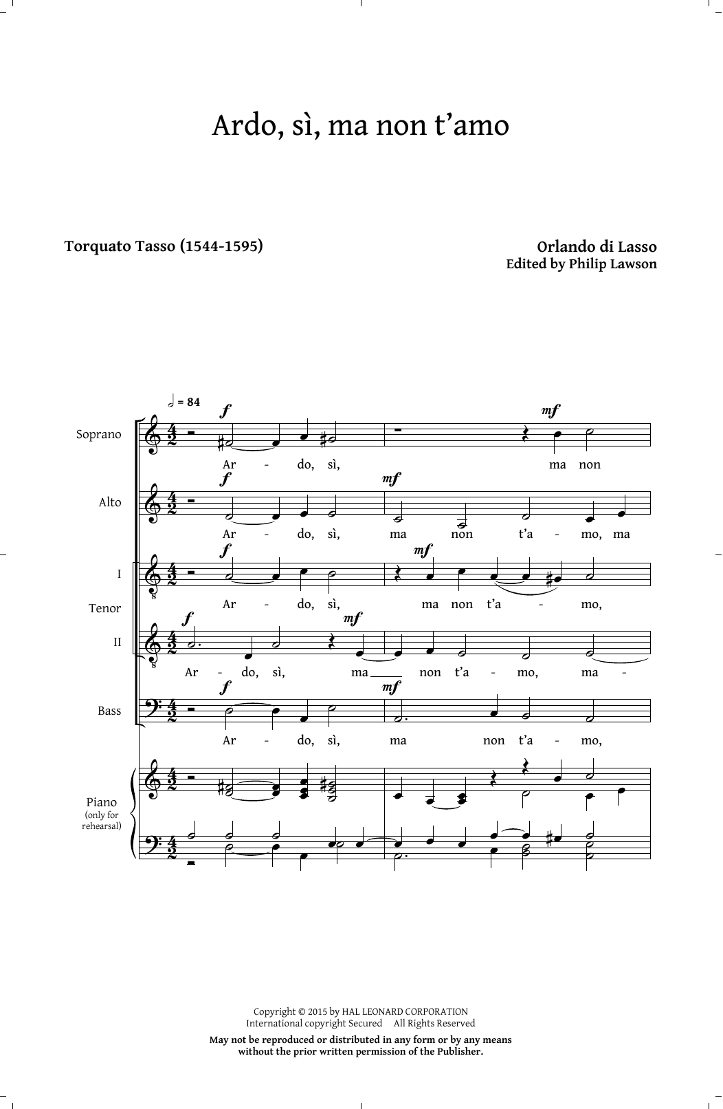 Philip Lawson Ardo, Si, Ma Non T'Amo Sheet Music