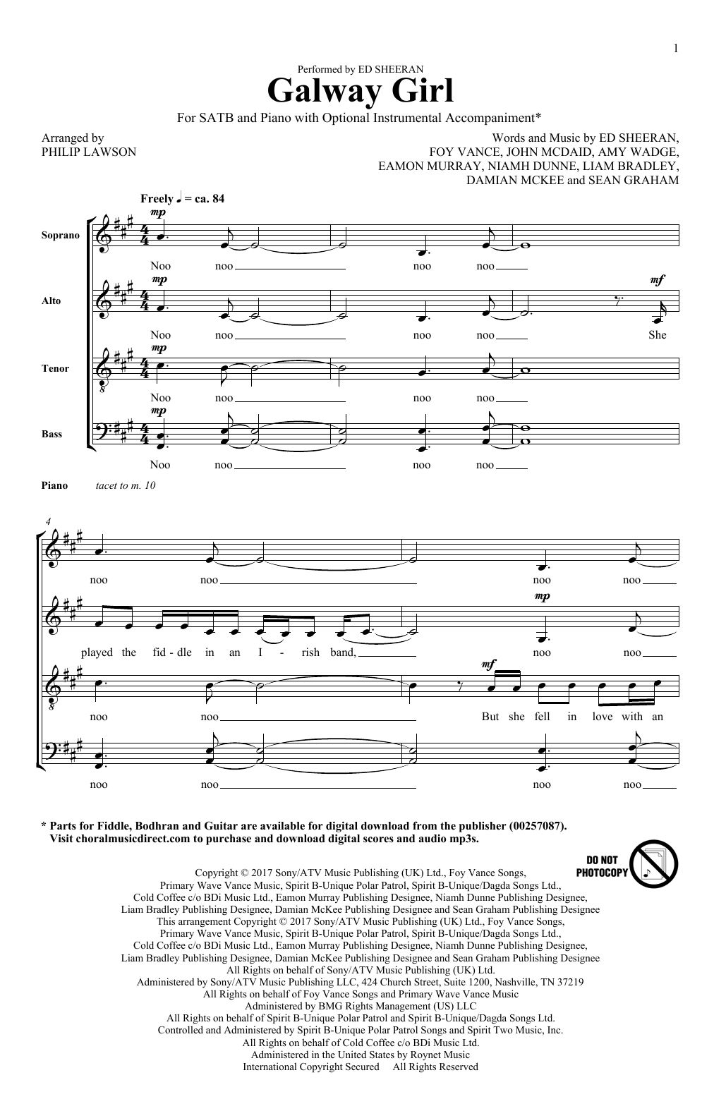 Philip Lawson Galway Girl Sheet Music