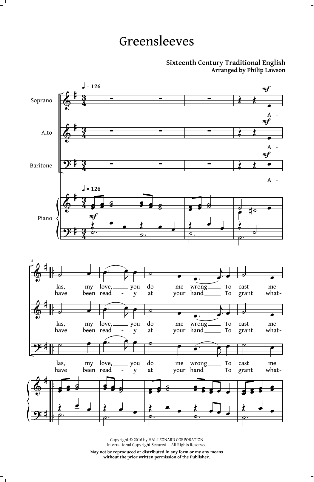 Philip Lawson Greensleeves Sheet Music