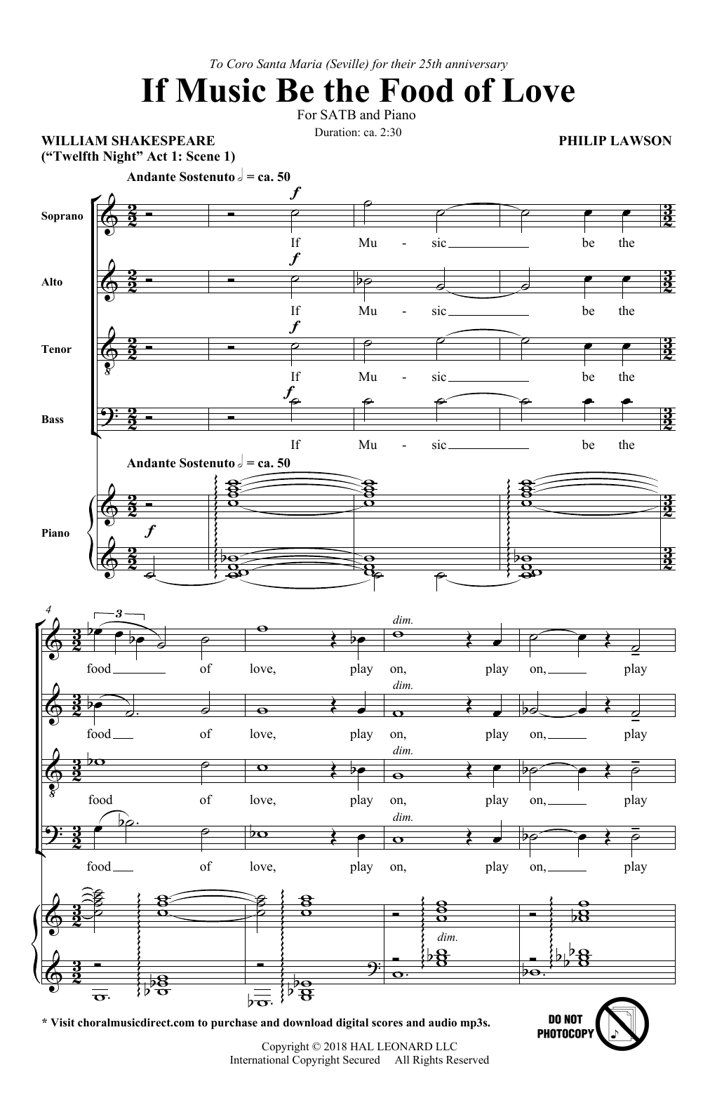 Philip Lawson If Music Be The Food Of Love Sheet Music