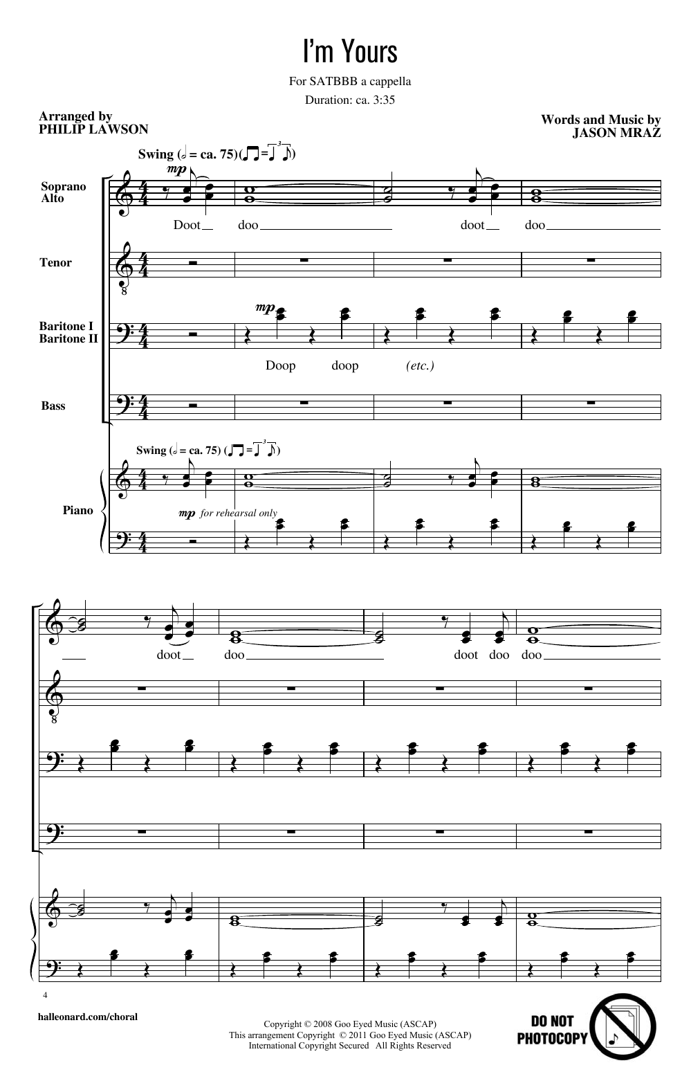 Philip Lawson I'm Yours Sheet Music