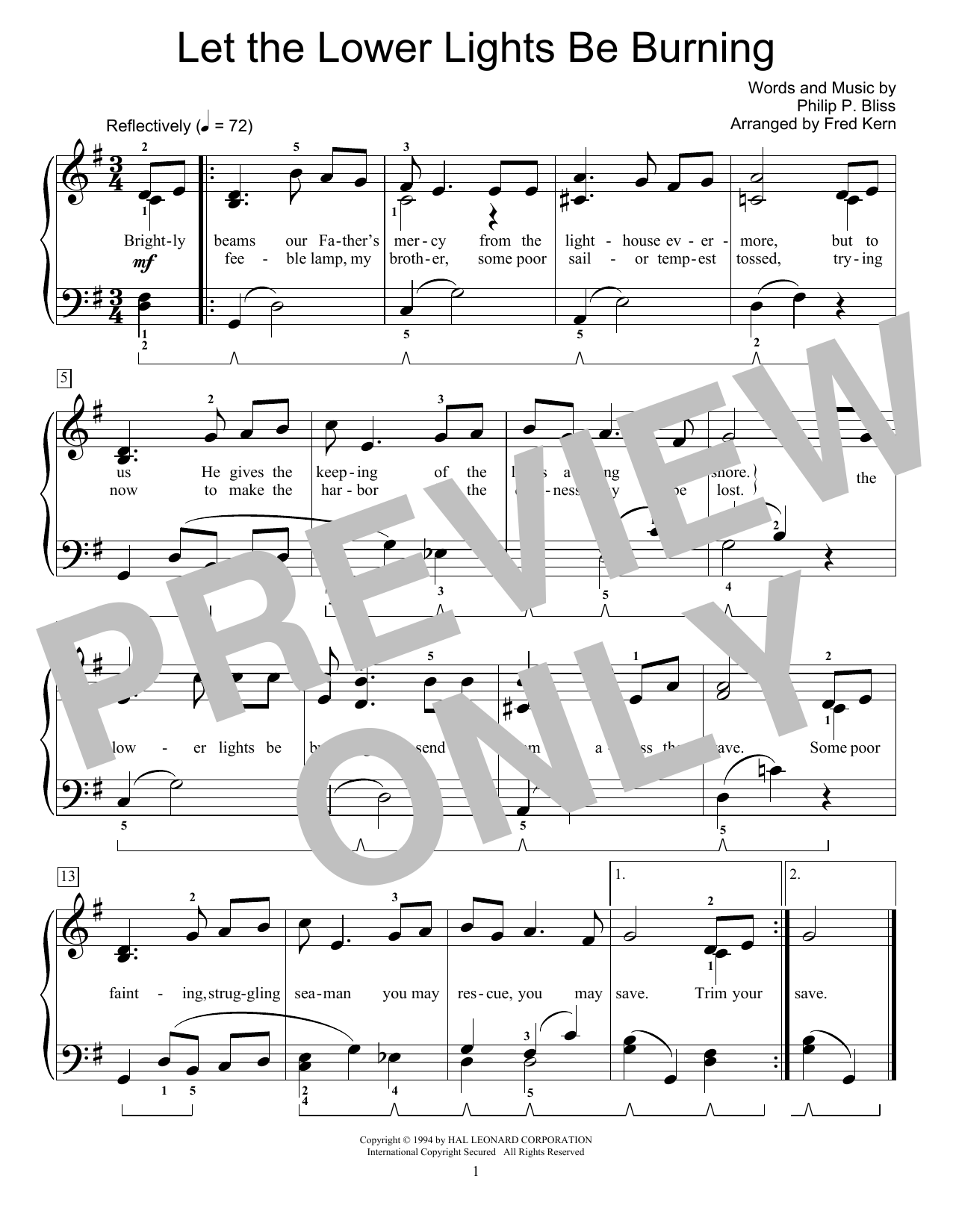 Philip P. Bliss Let The Lower Lights Be Burning (arr. Fred Kern) Sheet Music