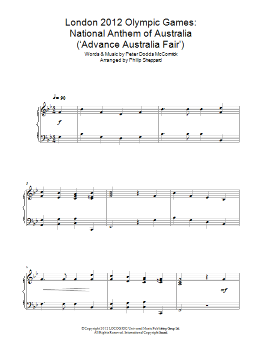 Philip Sheppard London 2012 Olympic Games: National Anthem Of Australia ('Advance Australia Fair Sheet Music
