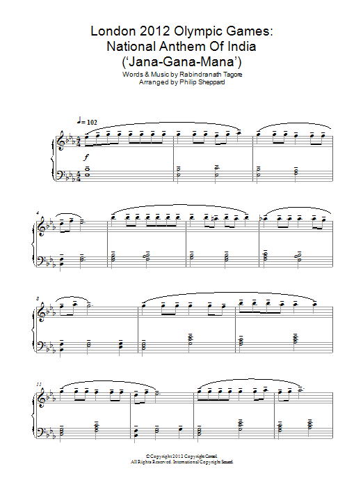 Philip Sheppard London 2012 Olympic Games: National Anthem Of India ('Jana-Gana-Mana') Sheet Music