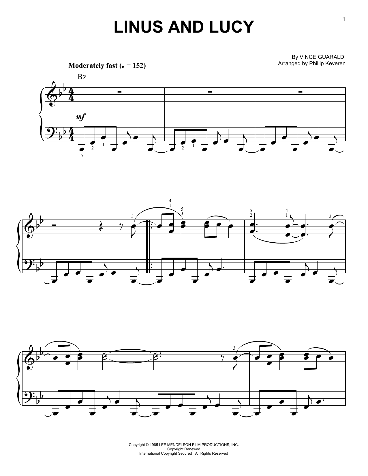 Phillip Keveren Linus And Lucy (arr. Phillip Keveren) Sheet Music