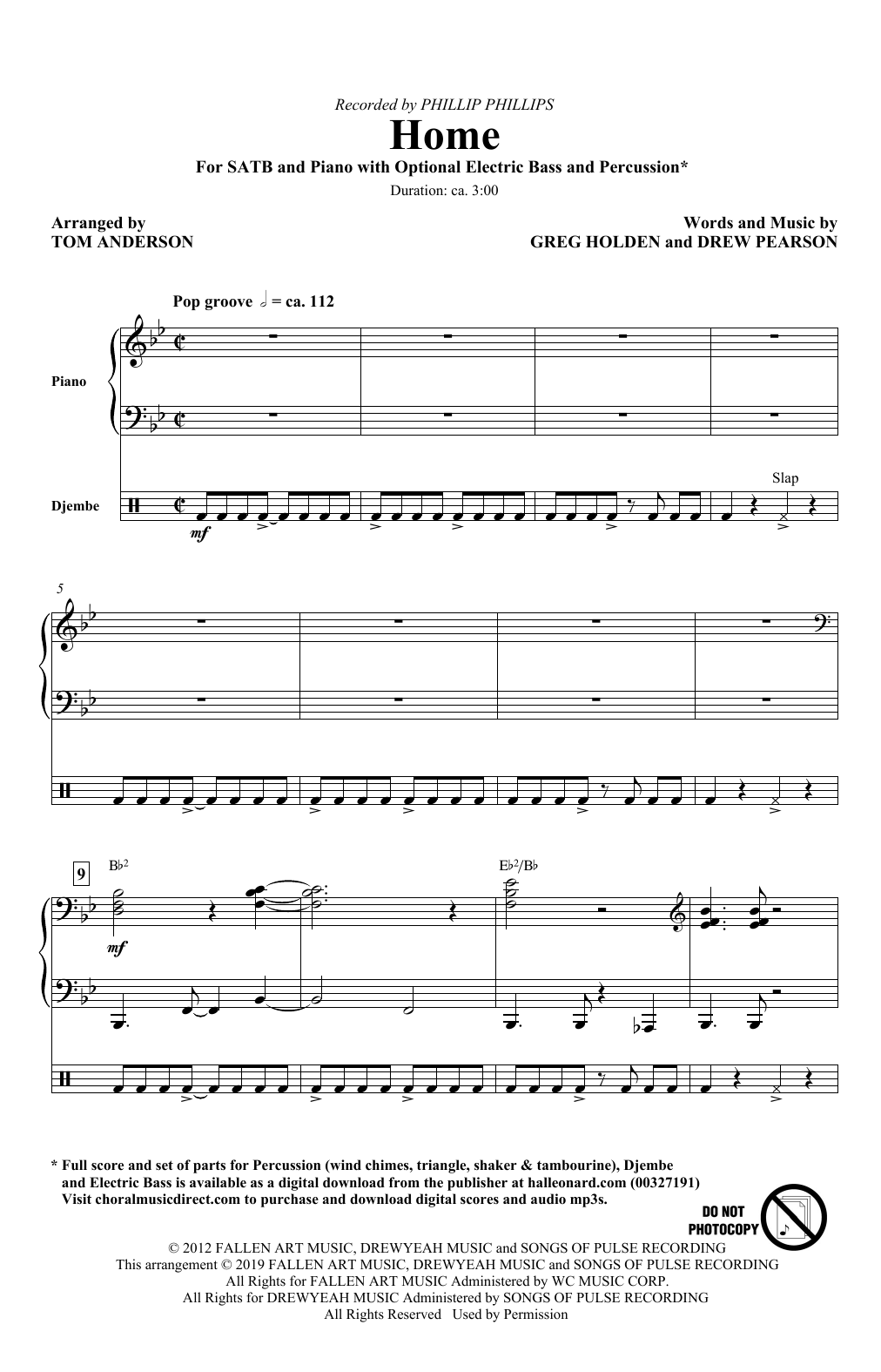 Phillip Phillips Home (arr. Tom Anderson) Sheet Music