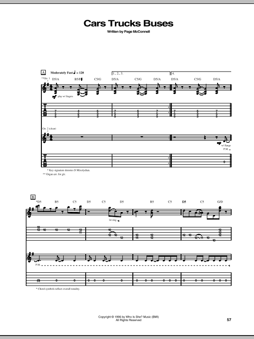 Phish Cars Trucks Buses Sheet Music