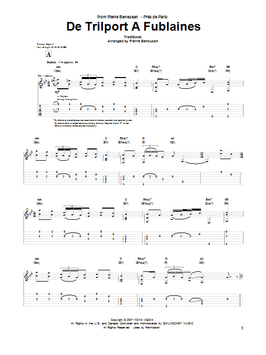 Pierre Bensusan De Trilport A Fublaines Sheet Music