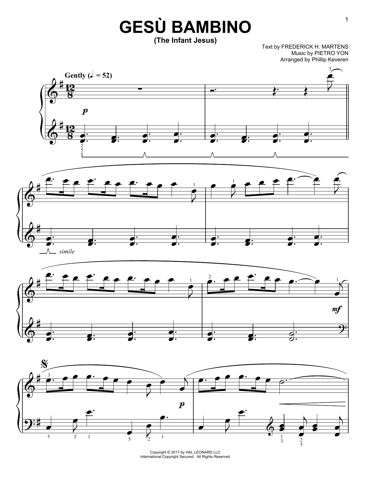 Pietro Yon Gesu Bambino (The Infant Jesus) [Classical version] (arr. Phillip Keveren) Sheet Music